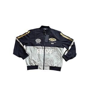 Lira Men’s Nylon Bomber Jacket Size Large Black Graphic Moto Full Zip Streetwear